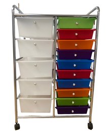 Multi Color Fifteen Drawer Storage On Wheels