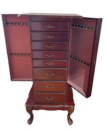 Compact Mahogany Standing Jewelry Cabinet