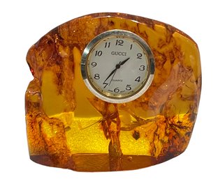 Vintage GUCCI Clock Set In Amber