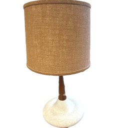 MCM Lamp Wood And Ceramic With Original Burlap Shade 26'