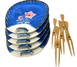 Set Of Five Vintage Sushi Plates
