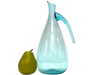 Vintage Hand Blown Turquoise Glass Pitcher