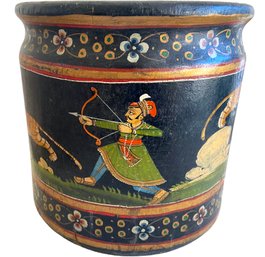 Antique Indian Hand Painted Wooden Vessel