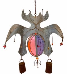 Modern Wind Chime / Wall Hanging Metal, Bead And Stained Glass