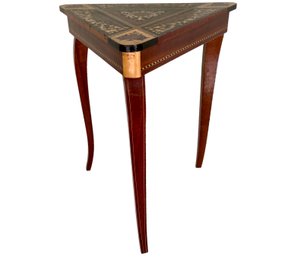 Vintage Italian Satinwood Marquetry Music Box Triangular Side Table 17' From Sorrento