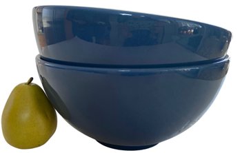 Pair Of Vintage Blue Porcelain Mixing Bowls 5' X 9'