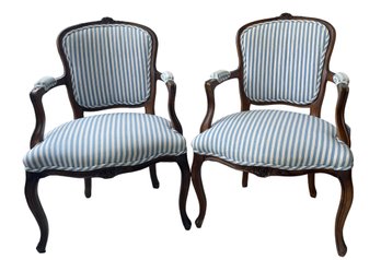 Pair Vintage French Provincial Chairs With Ralph Lauren Upholstery