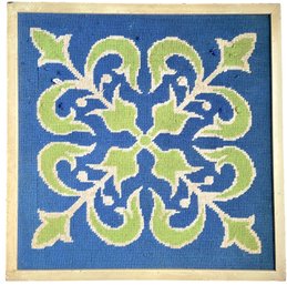 Vintage Square Framed Blue & Green Needlepoint Wall Hanging