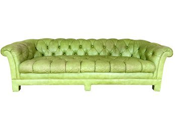Mid Century Apple Green Leather Sofa By Drexel 1974