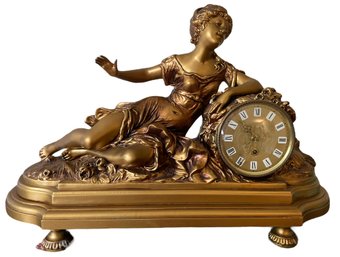 Antique Reproduction Of Louis Auguste Moreau French Figural Mantel Clock