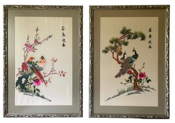 Pair Of Fine Chinese Embroidered Framed Textiles