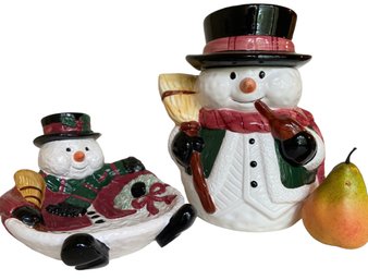 Snowman Cookie Jar And Platter