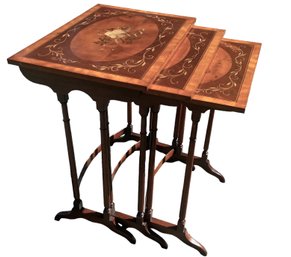 A Trio Of Nesting Tables With Inlaid Woods