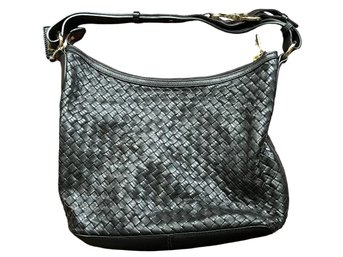 Cole Haan Black Woven Leather Shoulder Bag