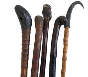 Group Of Five Vintage Carved Cane Walking Stick (GE)