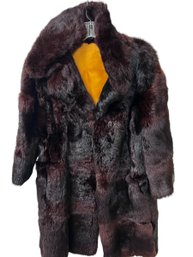 Vintage Women's Brown Rabbit Fur Coat With Gold Satin Lining - Size 6