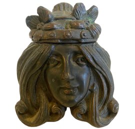 Antique Victorian Bronze Woman Inkwell