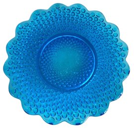 Mid Century Blue Hobnail Glass Fluted Dish