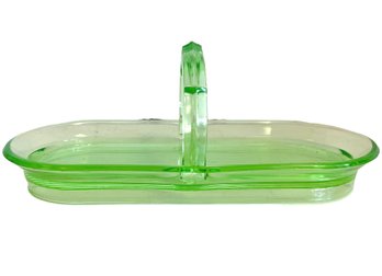 Vintage Uranium Depression Glass Celery  / Relish Tray With Handle