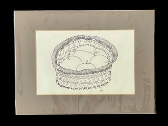 Initialed Eugenia Joyce Fayen (Amer. 20th Cent.) Ink On Paper, Basket With Apples