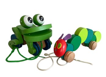 Frog And Caterpiller Wooden Pull Toys