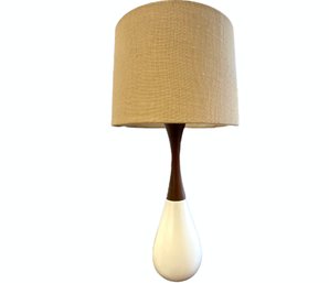 MCM Lamp Wood And Ceramic With Original Burlap Shade 30'