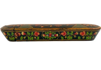 Vintage Lacquered Box Russian Sliding Pencil Box 9' X 2' X 1.5'