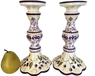 A Pair Of Vintage Tracy Porter 'The Sage Tea Collection' Ceramic Candle Holders 6' X 4' X 10.5'