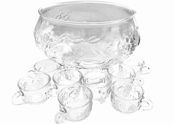 Vintage Glass Punch Bowl With Eight Cups