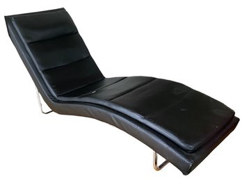 Sleek Modern Black Leather Chaise Lounge