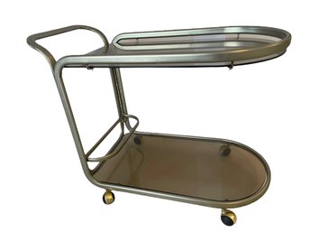 Vintage Rolling Bar Cart With Smoked Glass