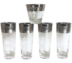 Five MCM Canonsburg 'Temporama Atomic' Silver Rim High Ball Glasses