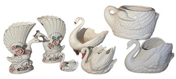 Collection Of Vintage Porcelain Swan Figurines Including Goebel