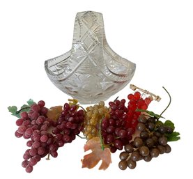 Vintage Cut Crystal Basket With Grapes