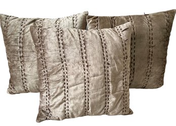 Three Cotton & Crushed Velvet Tie Back Throw Pillows