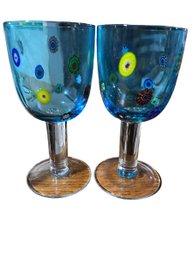 Pair Of Leonardo Murano Style Millefiori Wine Glasses/goblets