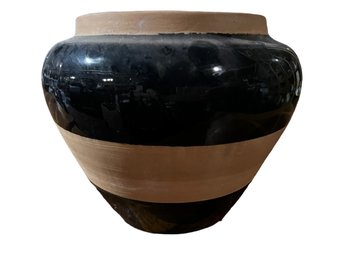 Large Black Glazed Terracotta Bowl / Planter