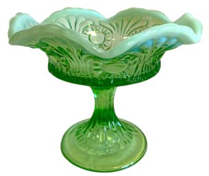 Antique Jefferson Glass Co. Green Opalescent Glass Compote / Jelly Stand Circa 1905