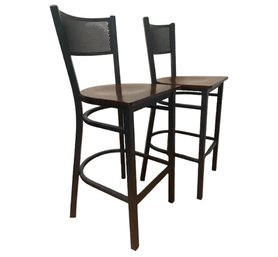 A Pair Of Modern Metal And Wood Barstools