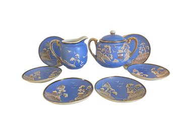 1930s Hand Painted Japanese Porcelain Moriage Partial Tea Set