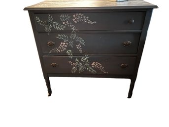 Stenciled Antique Chest Of Drawers With Castors