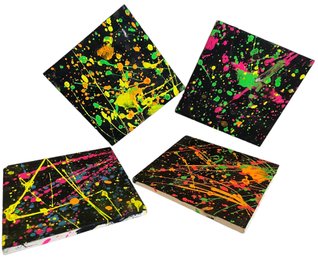 Four Hand Painted 1980s Splatter Tiles Or Coasters