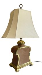 Mid Century Brass And Suede Tone Accent Lamp