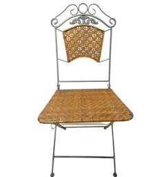 Vintage Folding Rattan And Metal Chair 15' X 15' X 39'