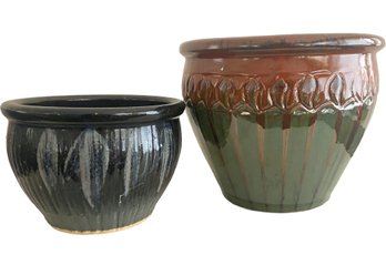 Two Vintage Drip Glaze Ceramic Planters