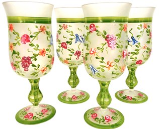 Set Of Four Vintage Hand Painted Hurricane Glasses