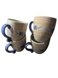 Set Of 4 Painted Ceramic Pfaltzgraff Coffee Mugs