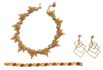 Brushed Gold Tone Collection - Necklace, Bracelet And Earrings Includes Trifari