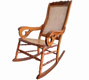 Vintage Nicaraguan Hardwood And Cane Rocking Chair 23' X 38' X 40.5'