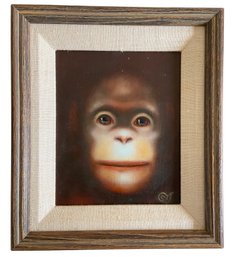 Framed Signed Vintage 'Gwendolyn' Monkey Painting By Susanna Jacobson 10' X 11'